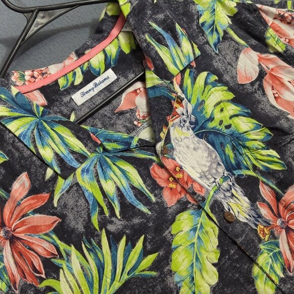 Tommy Bahama Shirt Men's XL Multi Color Silk Loop Collar Floral Cockatoo Travel - Picture 1 of 12